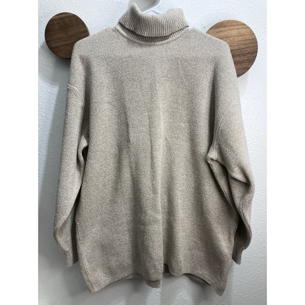 VTG Liz Sport Large Chunky Knit Fisherman Turtleneck Sweater Union Made Coastal